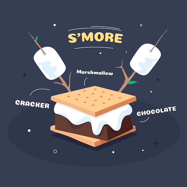 Postre plano de s'mores ilustrado