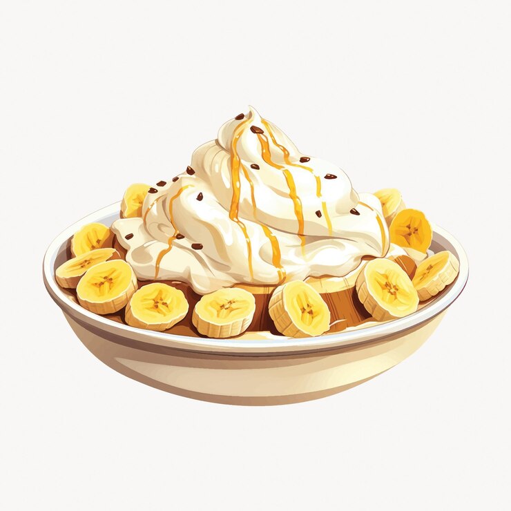 Vector postre de plátano con crema batida