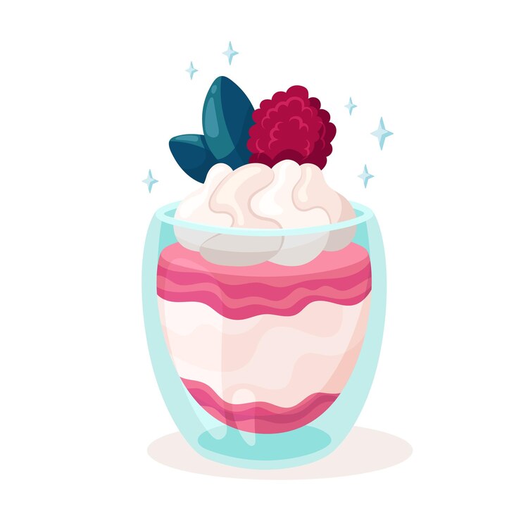 Vector postre de verano con bayas y frutas frescas ilustración plana de dibujos animados para publicidad o menú