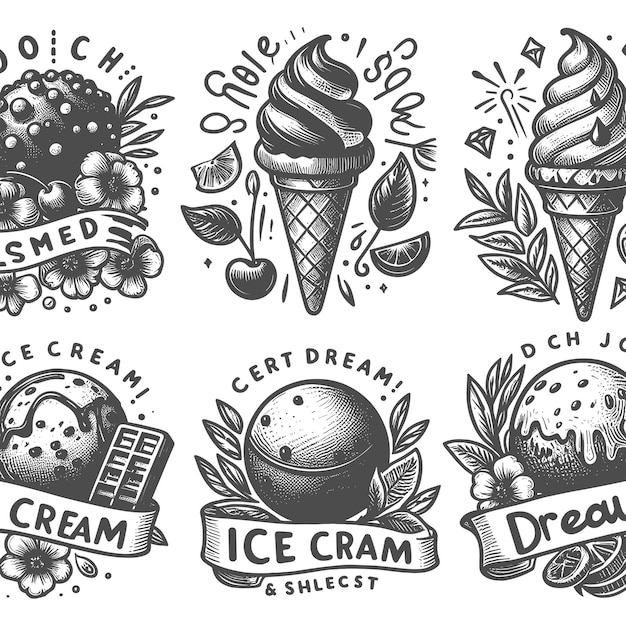 Vector postres de boceto vectorial de helado con cinta