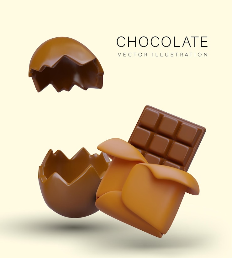 Vector postres de chocolate para todos los gustos barra de chocolate sin envolver mitades de dulce sorpresa