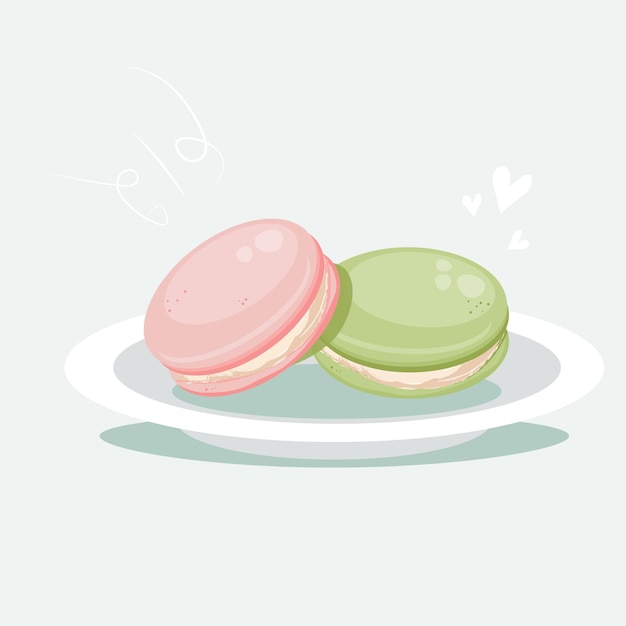 postres franceses populares de galleta macaron en la ilustración de vector plano de placa