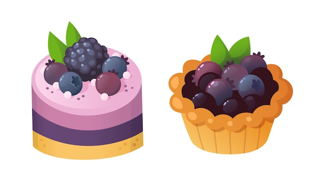 Postres de frutas del bosque. Ilustración aislada.
