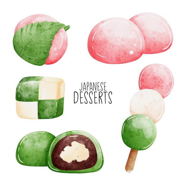 Postres japoneses, helado Matcha, ilustración vectorial
