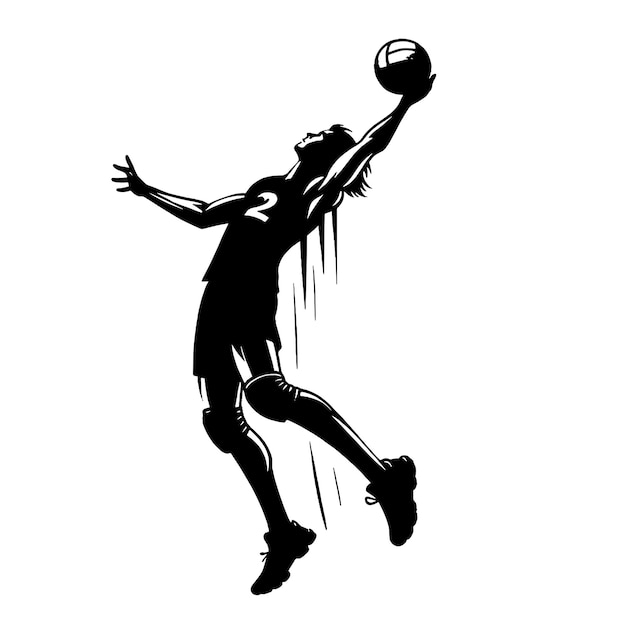 una postura dinámica de un jugador de voleibol vectorial en blanco y negro