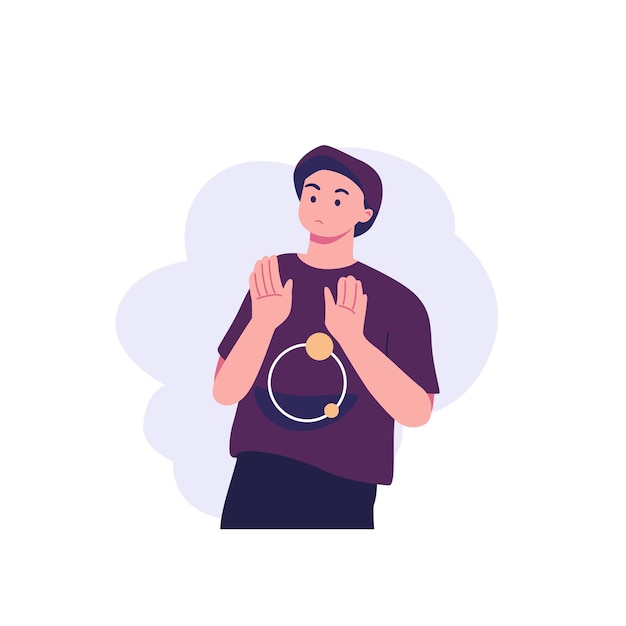 postura de un hombre rechazando algo plano estilo ilustración diseño vectorial
