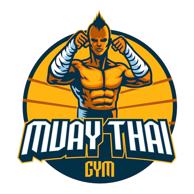 Vector postura de la mascota del luchador de muay thai