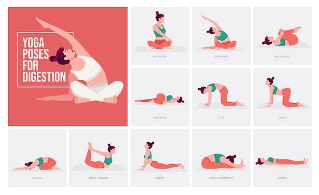 Posturas de yoga para la digestión Mujer joven practicando posturas de yoga