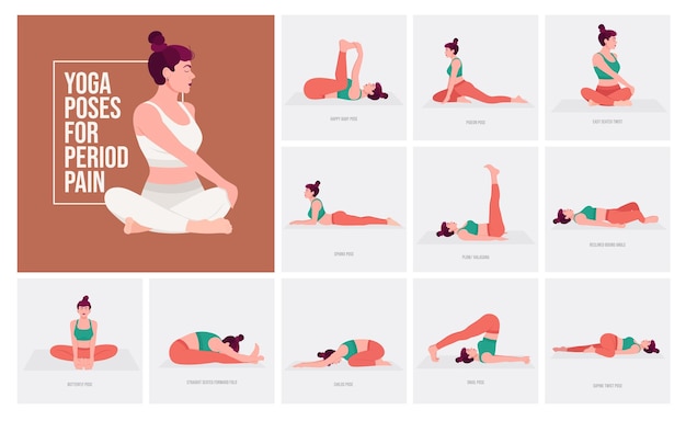 Posturas de yoga para el dolor menstrual Mujer joven practicando posturas de yoga