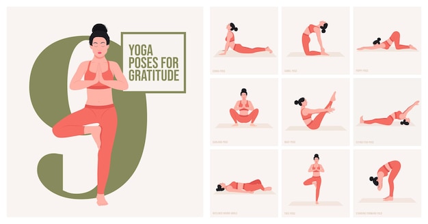 Posturas de yoga para la gratitud mujer joven practicando posturas de yoga