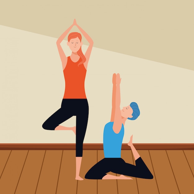 Vector posturas de yoga en pareja