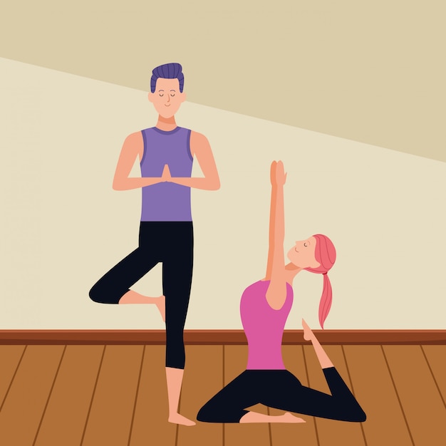 Vector posturas de yoga en pareja