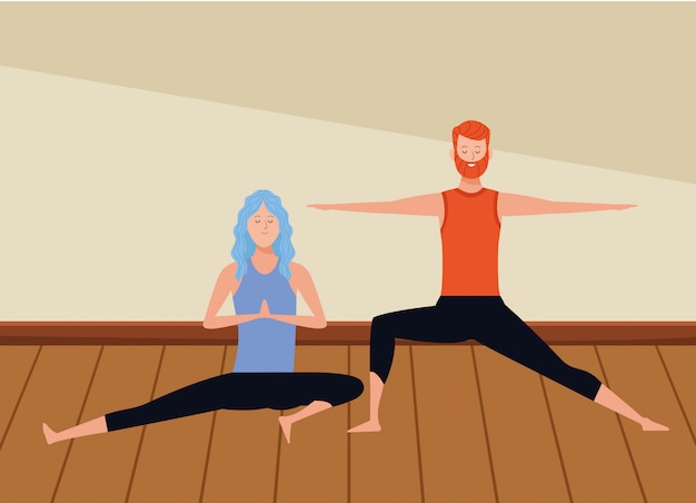 Vector posturas de yoga en pareja