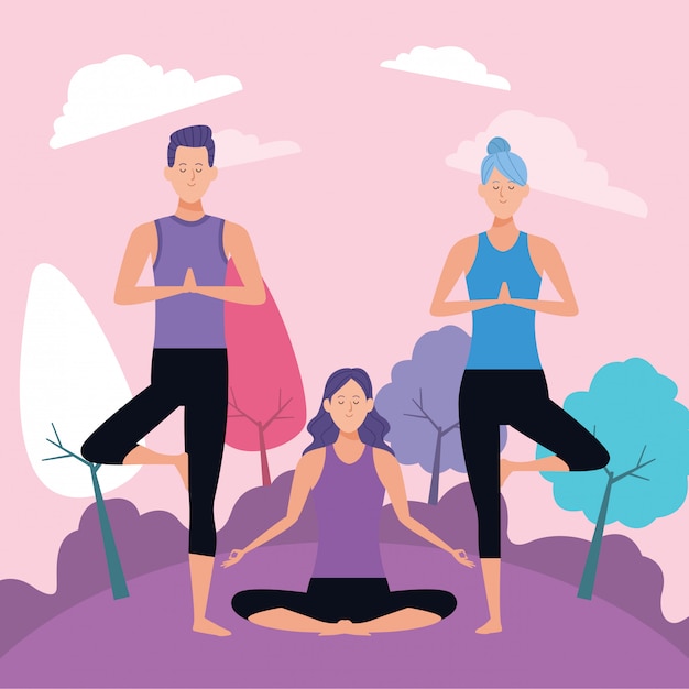 Vector posturas de yoga de personas