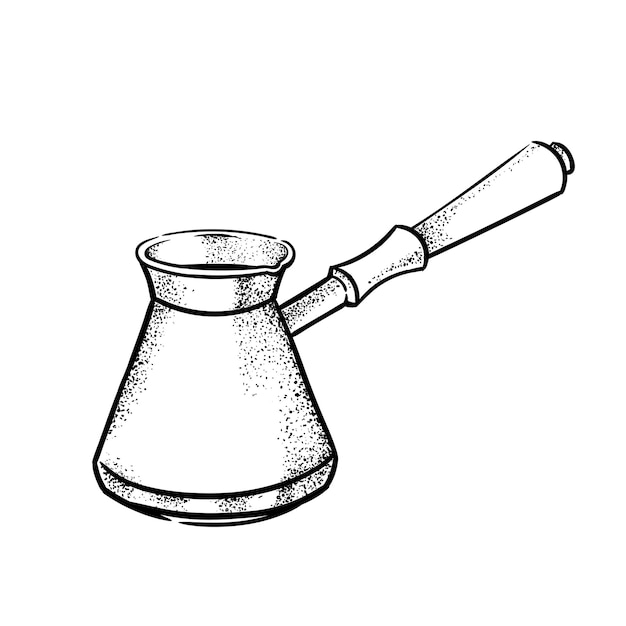 Pot de cezve turco y taza de bebida caliente Ilustraciones de estilo dibujado a mano