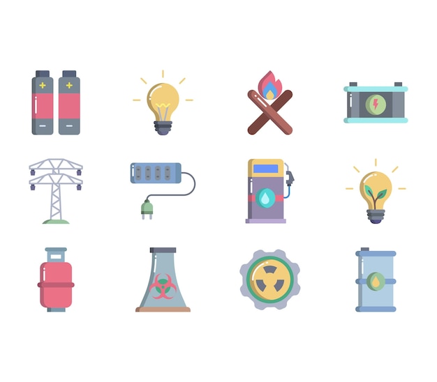 Potencia y energía, conjunto de ilustración de electricidad