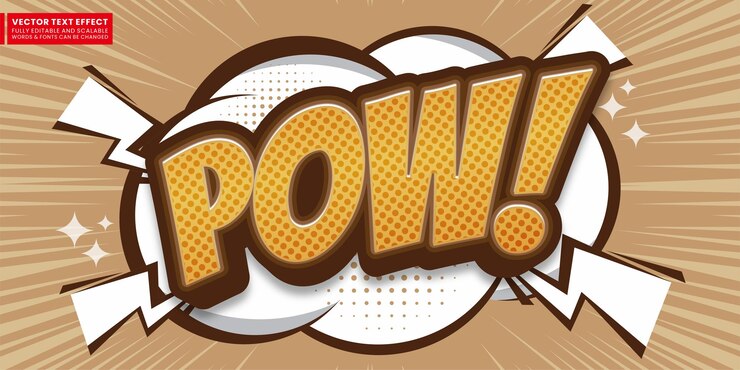 Vector pow efecto de texto de cómic editable estilo de fuente de cómic de tres dimensiones
