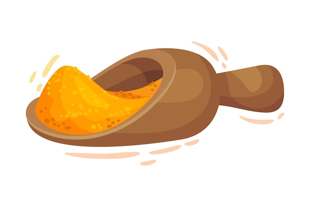 Vector powdered dried turmeric root poured in kitchen scoop vector illustration