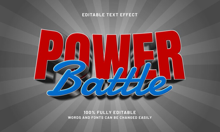 Vector power battle efectos de texto editables con un tema de héroes y niños