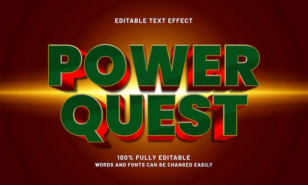 power quest efecto de texto editable con un héroe y un estilo de texto súper