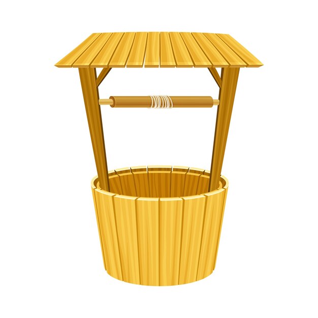 Pozo de madera como estructura en el suelo para acceder al agua con cuerda para tirar del cubo Ilustración vectorial