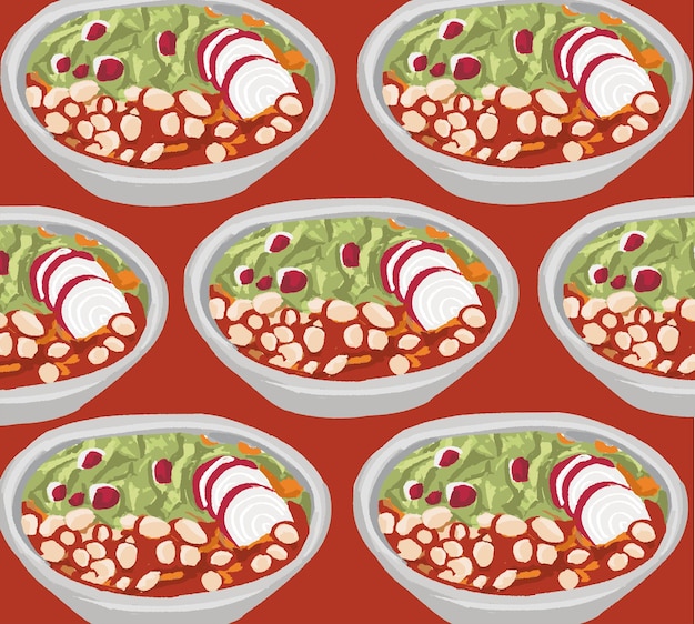 Pozole vector de comida mexicana. Los mejores platillos mexicanos. Ilustración de comida latinoamericana