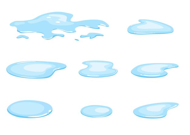 Pozos de agua al estilo de dibujos animados Elementos para diseñadores Agua al estilo plano Varias formas