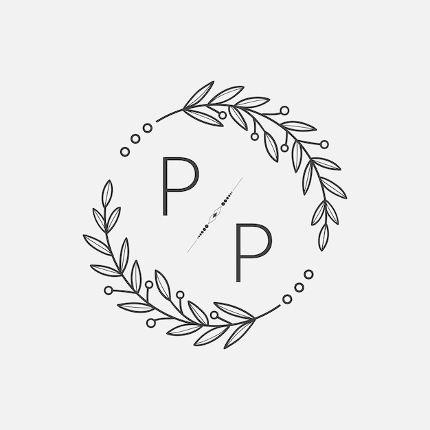 PP monograma inicial boda con línea de círculo creativo