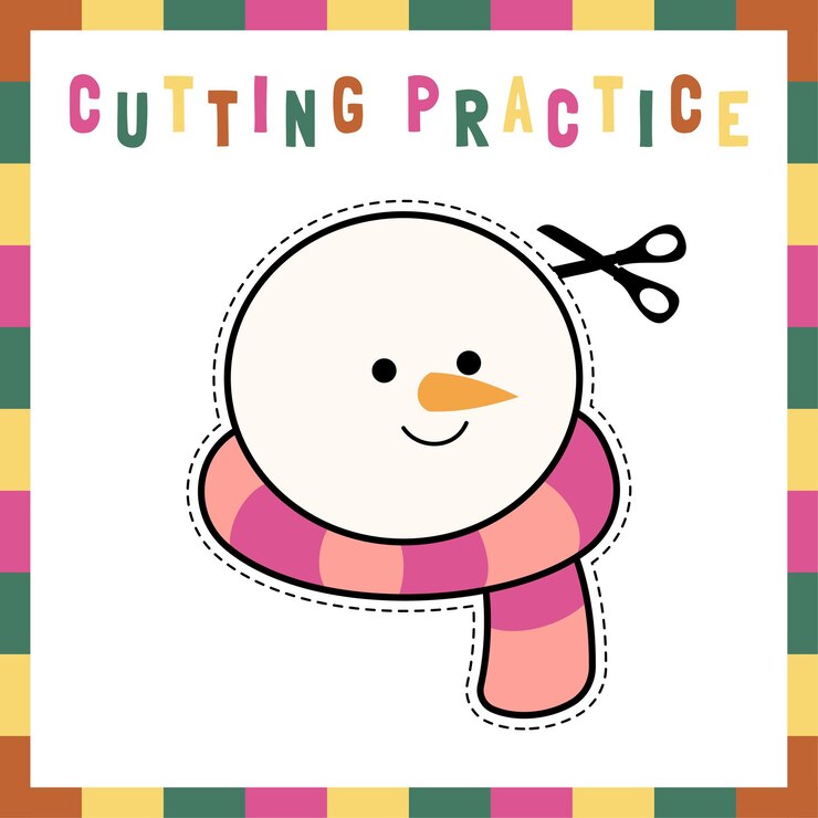 Vector práctica de corte de navidad para niños página de trabajo de educación página de actividad de invierno