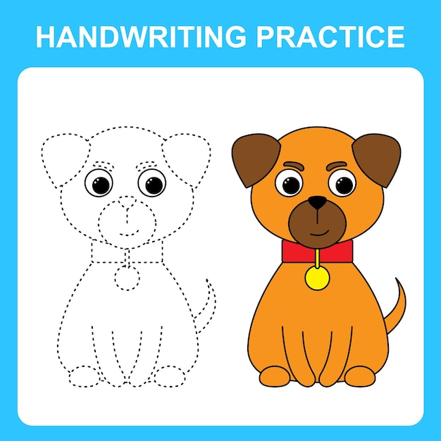 Práctica de escritura Dibuja líneas y colorea el cachorro de perro Juego educativo para niños hoja para colorear hoja de trabajo imprimible Ilustración vectorial