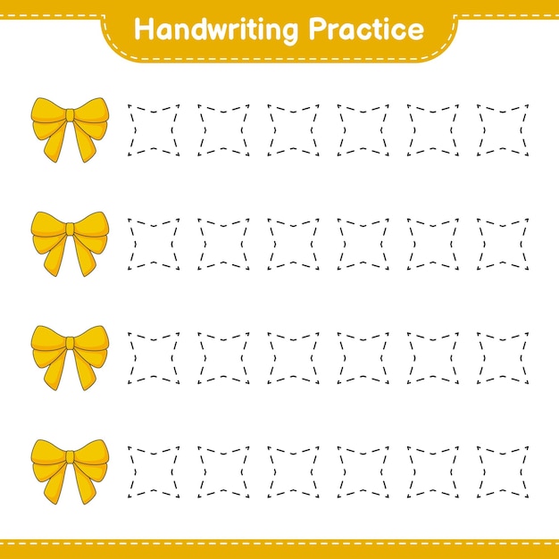Práctica de escritura líneas de trazado de cinta juego educativo para niños hoja de cálculo imprimible ilustración vectorial