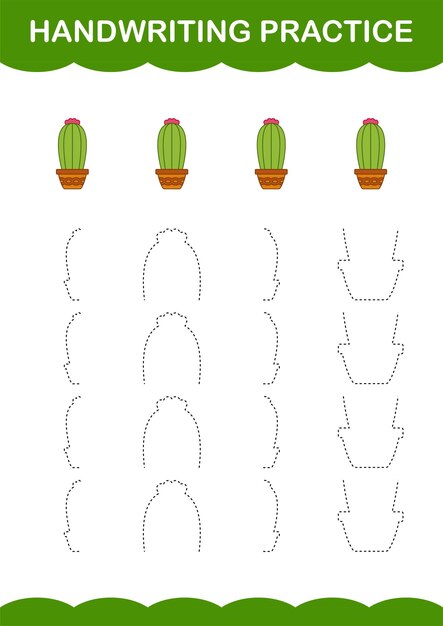 Práctica de escritura a mano con Cactus Worksheet para niños