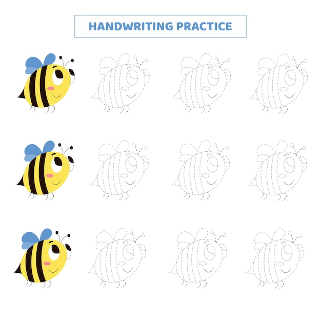 Práctica de escritura a mano para niños con abeja de dibujos animados Juego educativo para niños