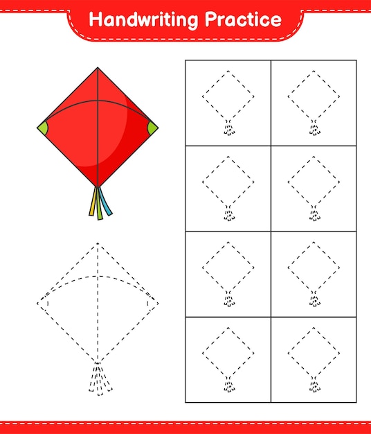 Práctica de escritura a mano. trazando líneas de kite. juego educativo para niños, hoja de trabajo imprimible, ilustración vectorial