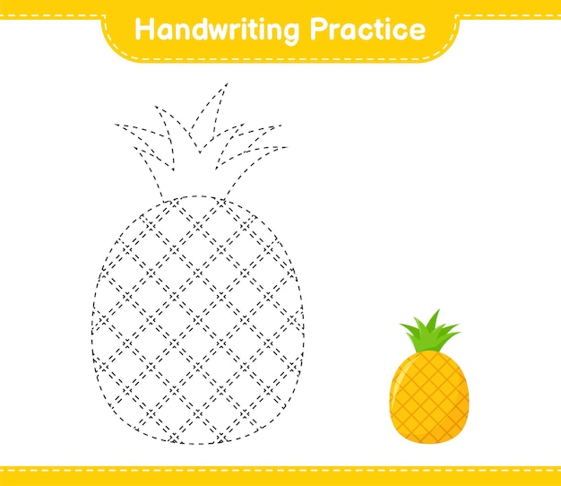 Práctica de escritura a mano. Trazando líneas de piña. Juego educativo para niños, hoja de trabajo imprimible