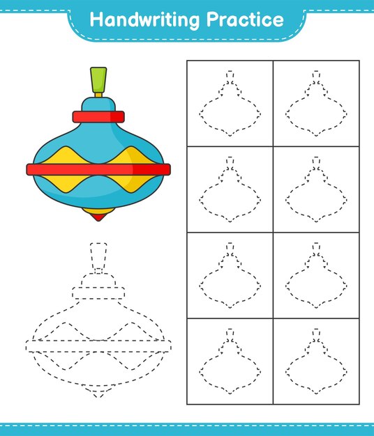 Práctica de escritura a mano. Trazando líneas de Whirligig Toy. Juego educativo para niños, hoja de trabajo imprimible, ilustración vectorial