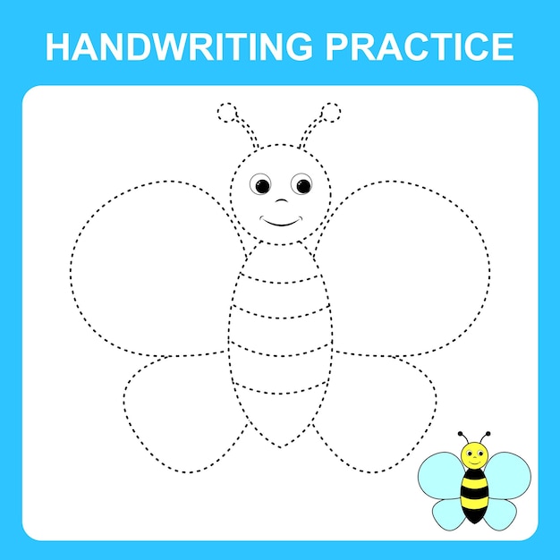 Práctica de escritura Traza las líneas y colorea la abeja Juego educativo para niños hoja de libro para colorear hoja de trabajo imprimible Ilustración vectorial