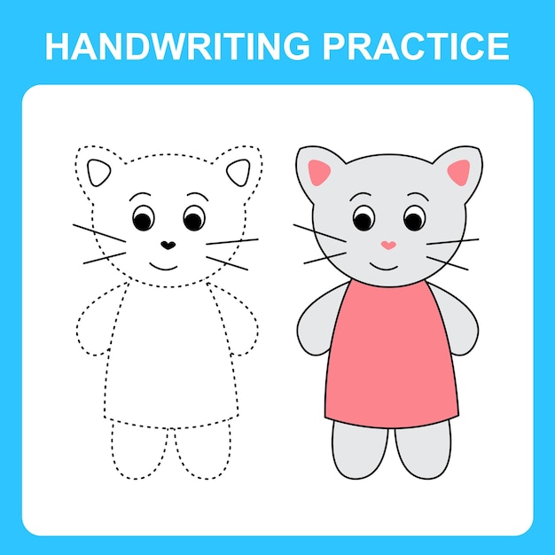 Práctica de escritura Traza las líneas y colorea el lindo gatito Juego educativo para niños hoja de libro para colorear hoja de trabajo imprimible Ilustración vectorial