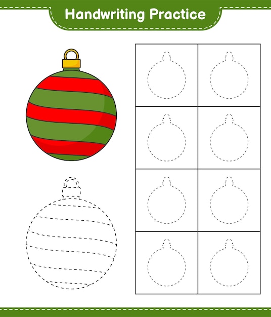 Práctica de escritura Trazar líneas de bola de Navidad Juego educativo para niños Hoja de trabajo imprimible