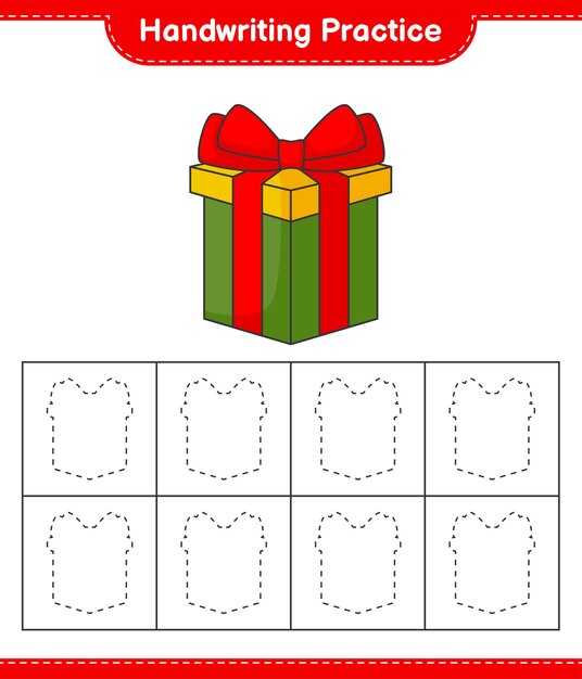 Práctica de escritura Trazar líneas de caja de regalo Juego educativo para niños hoja de cálculo imprimible ilustración vectorial