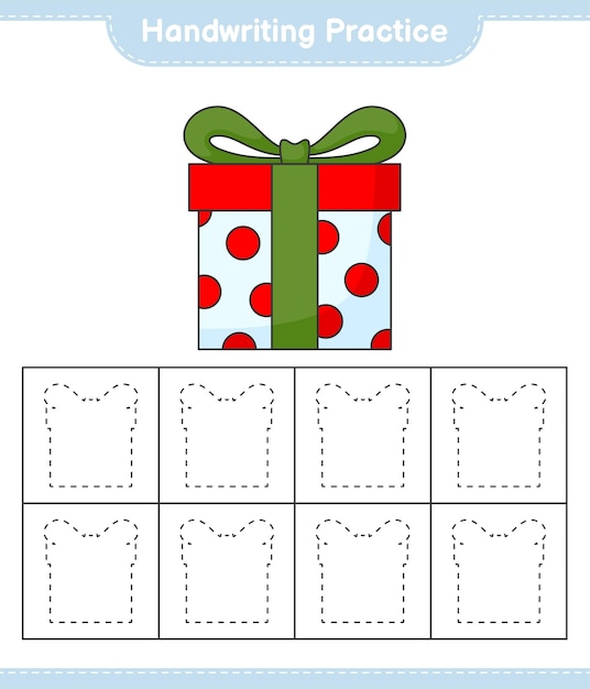 Práctica de escritura Trazar líneas de caja de regalo Juego educativo para niños hoja de cálculo imprimible ilustración vectorial