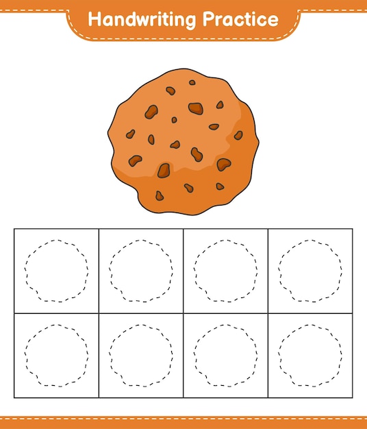Práctica de escritura Trazar líneas de Cookie Juego educativo para niños hoja de cálculo imprimible ilustración vectorial