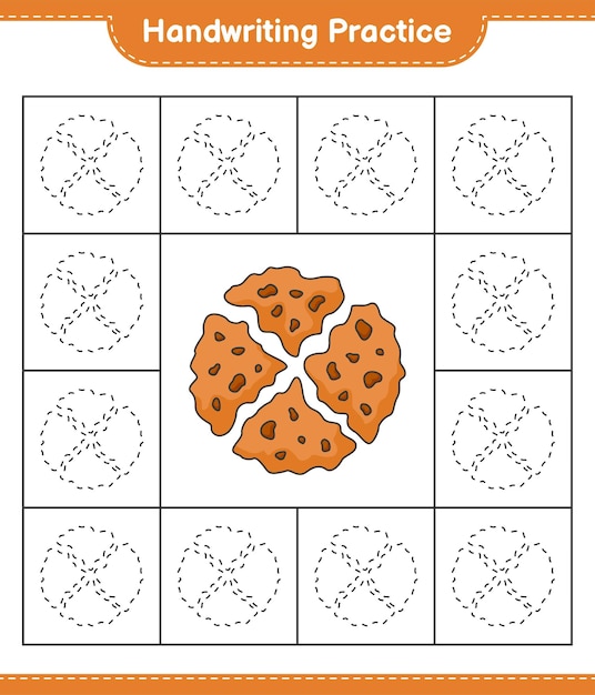 Práctica de escritura Trazar líneas de Cookie Juego educativo para niños hoja de cálculo imprimible ilustración vectorial