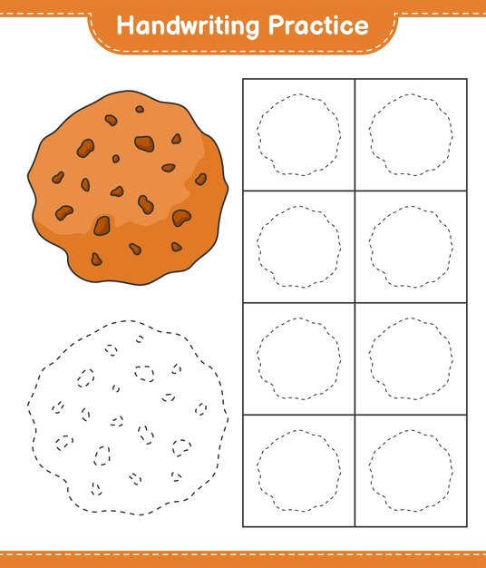Práctica de escritura Trazar líneas de Cookie Juego educativo para niños hoja de cálculo imprimible ilustración vectorial