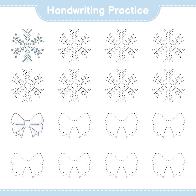 Práctica de escritura Trazar líneas de copo de nieve y cinta Juego educativo para niños imprimible