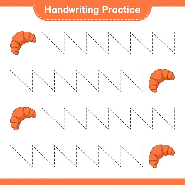 Práctica de escritura Trazar líneas de croissant Hoja de trabajo imprimible del juego educativo para niños