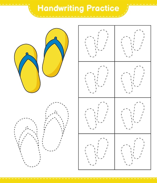 Práctica de escritura Trazar líneas de Flip Flop Juego educativo para niños hoja de cálculo imprimible ilustración vectorial
