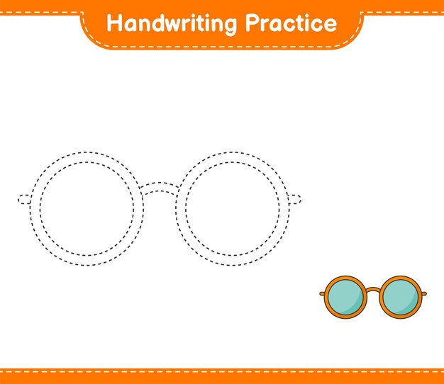 Práctica de escritura Trazar líneas de gafas de sol Juego educativo para niños hoja de cálculo imprimible ilustración vectorial