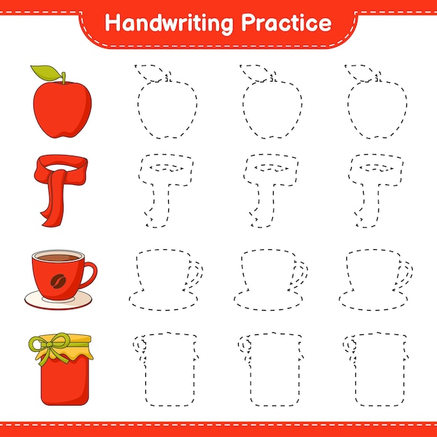 Práctica de escritura trazar líneas de jam coffee cup apple and scarf juego educativo para niños