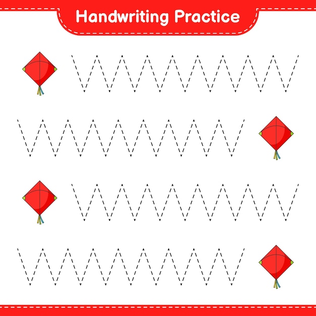 Práctica de escritura trazar líneas de kite hoja de trabajo imprimible del juego educativo para niños